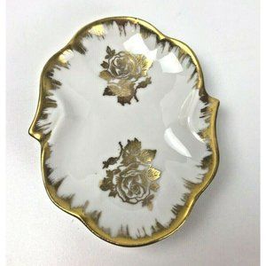 LIMOGES FRANCE VINTAGE TRINKET DISH PORCELAINE de LIMOGES -ROSES HAND PAINTED